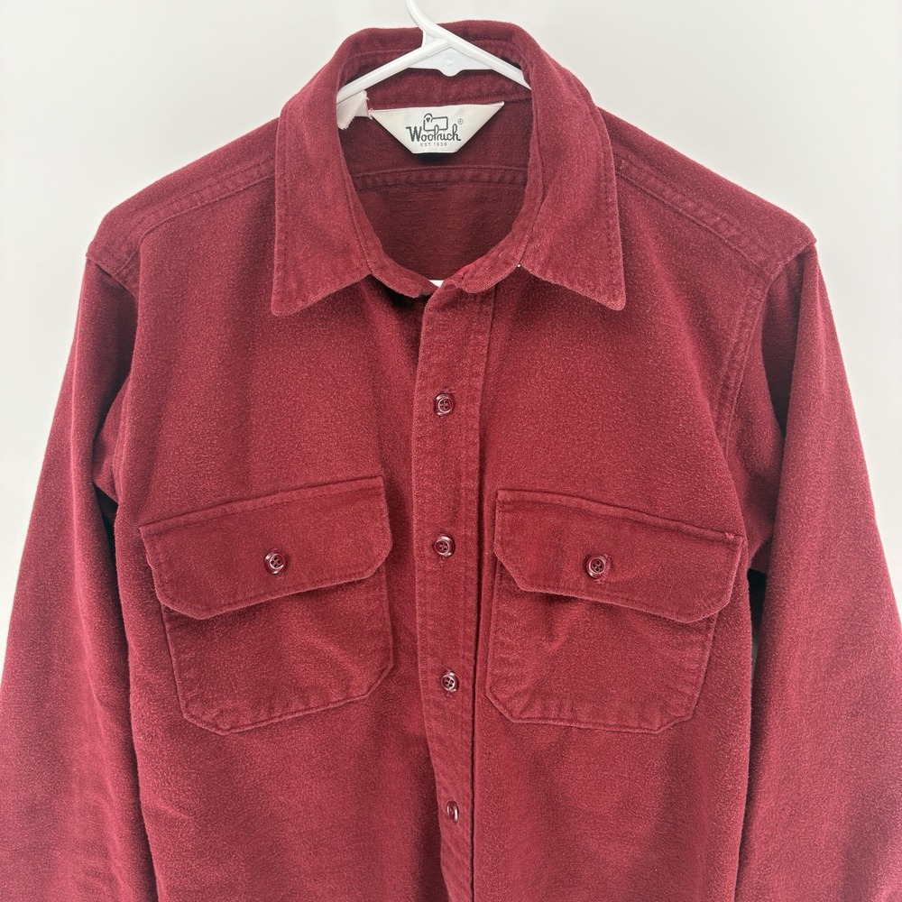 Vintage Woolrich Chamois Cloth Shirt Men L Burgundy Heavy Flannel Workwear